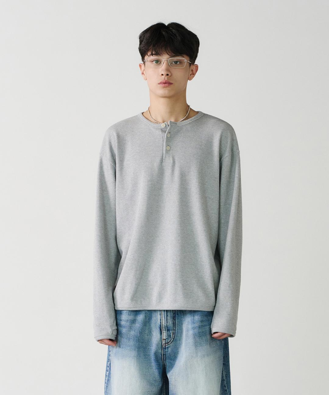 [노운 X 파세르] waffle henleynecklong sleeves (melange grey)