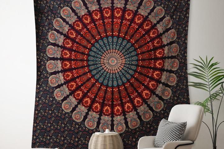 만다라 태피스트리 패브릭포스터 -  퀸 피콕 C (240 x 215 cm)