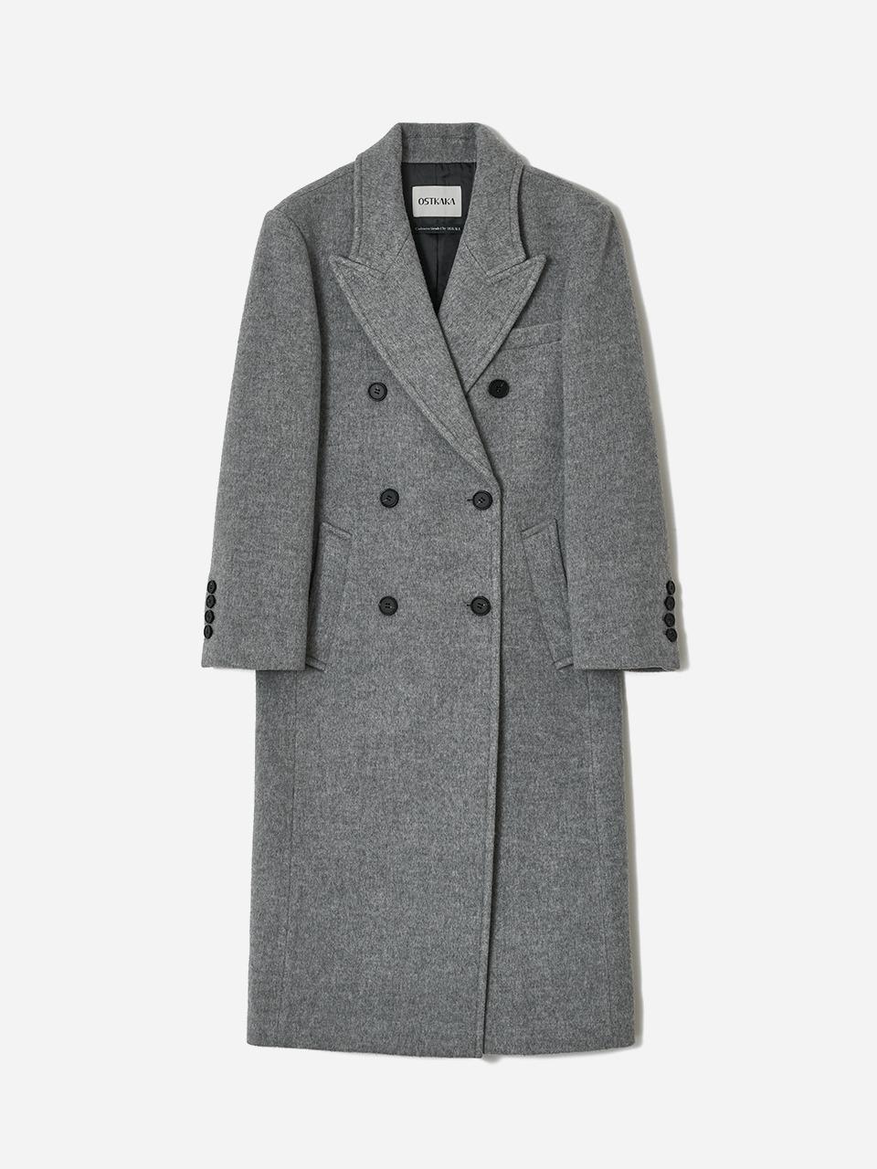Cashmere Peaked Collar Double Long Coat Melange Grey