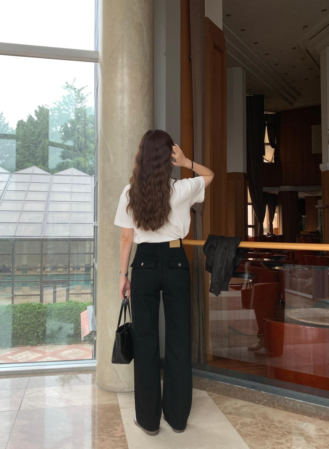 [바로배송][22차리오더][MADE] BUTTON BLACK WIDE LONG COTTON PANTS