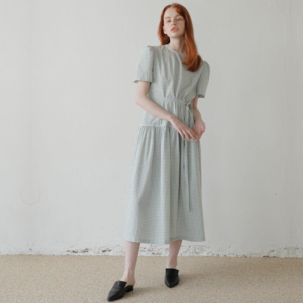 CHECK LONG DRESS /GREEN