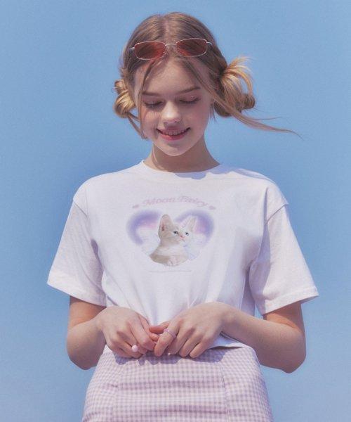 MF 키티 하트 크롭티-화이트