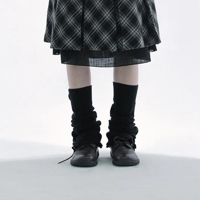 Button cable knit leg-warmer (Black)