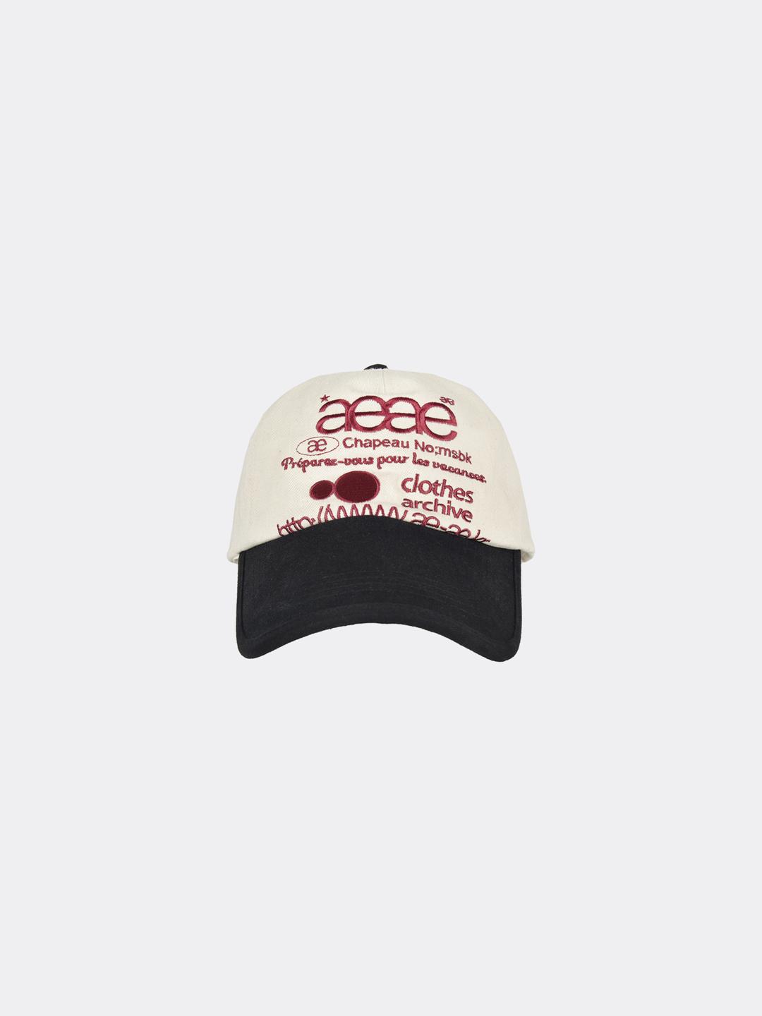 aeae WEB LOGO 5 PANNEL BALL CAP-ECRU/BLACK