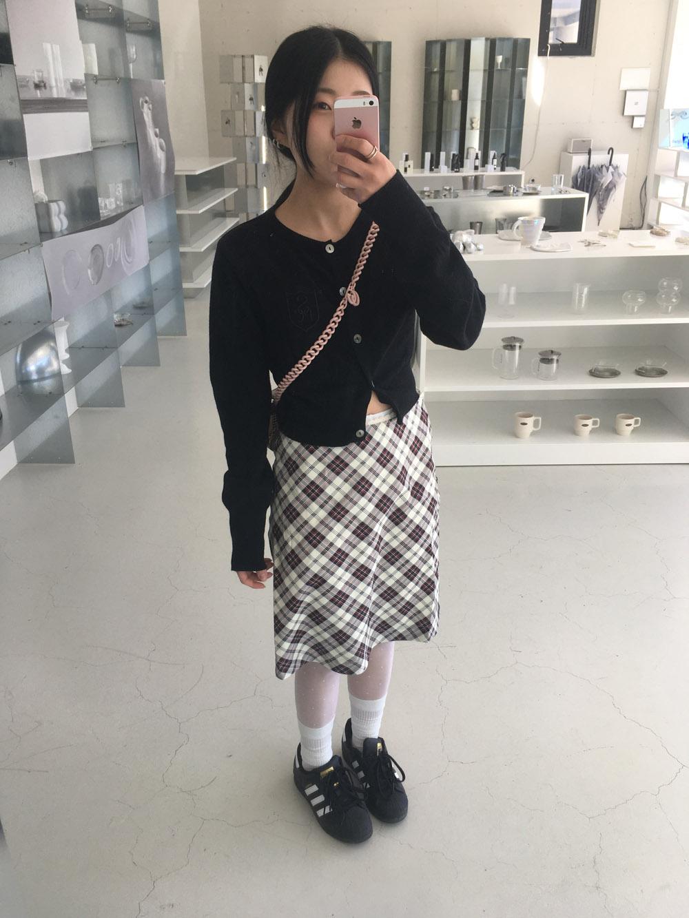 mush check midi sk 체크 미디 스커트