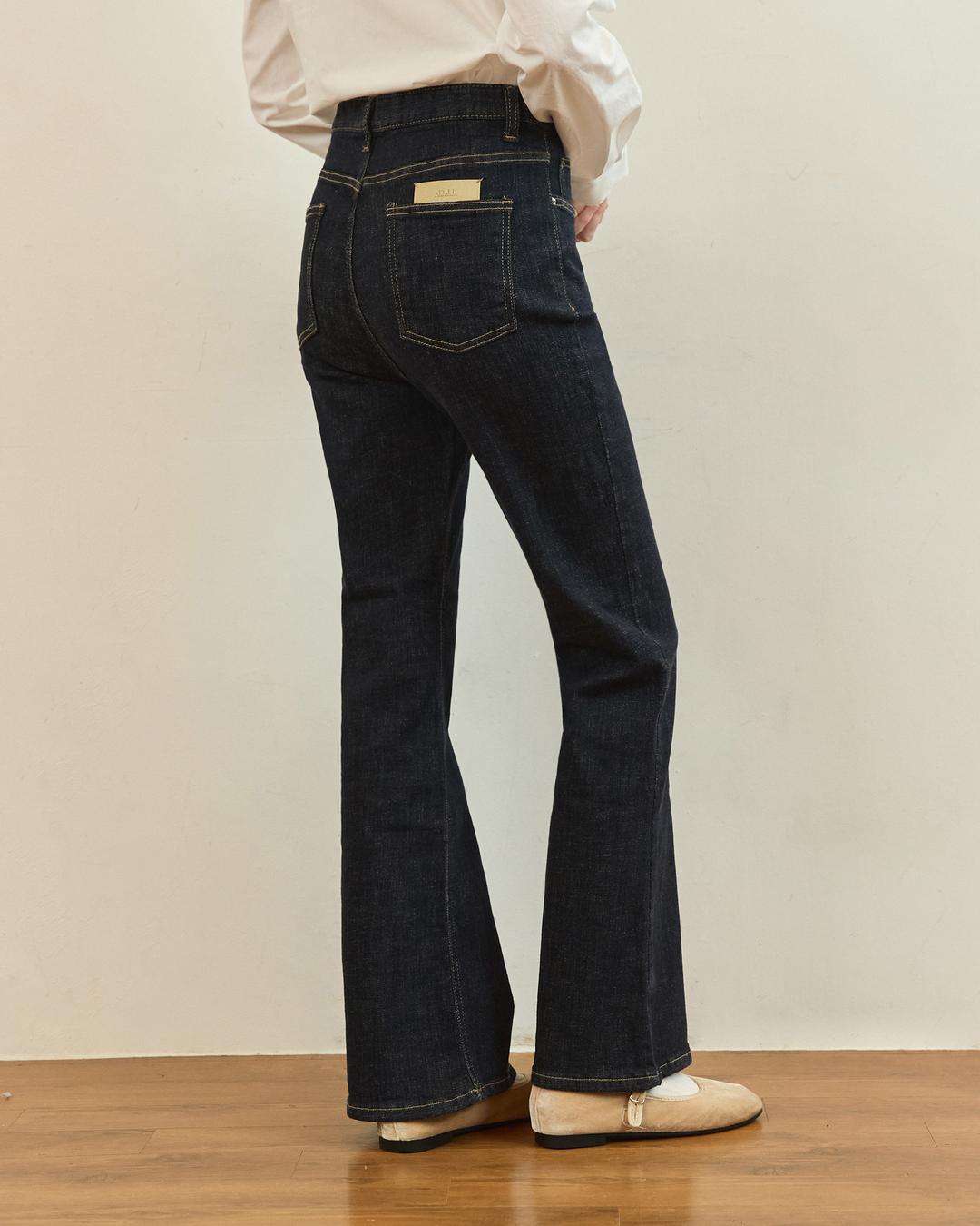 Nonfade slim boots cut denim pants - deep blue