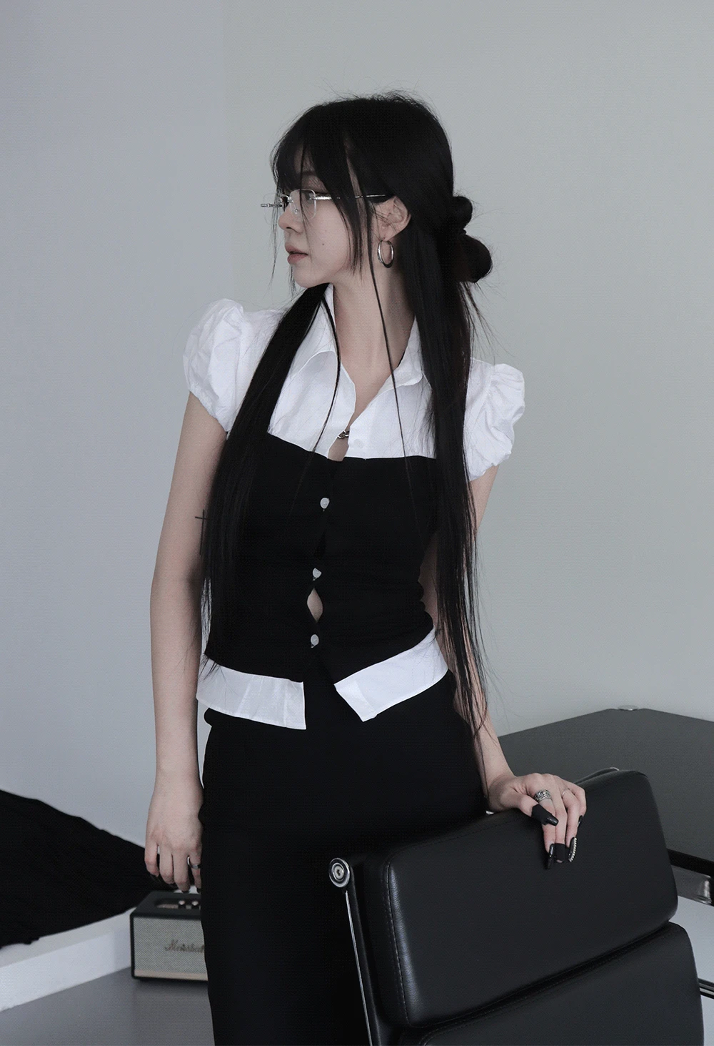 geek chic puff color block shirt