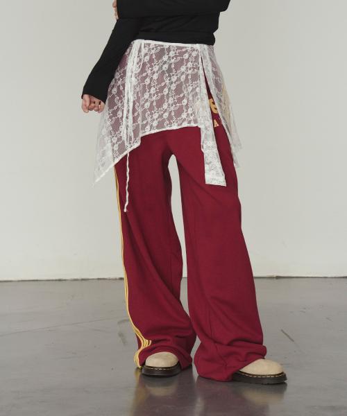 프렌다(PRENDA)  SIDE STRIPE WIDE PANTS BURGUNDY - 사이즈 & 후기 | 무신사