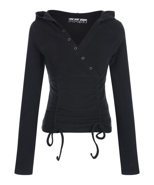 V NECK SHIRRRING HOODIE BLACK BQ4CL027