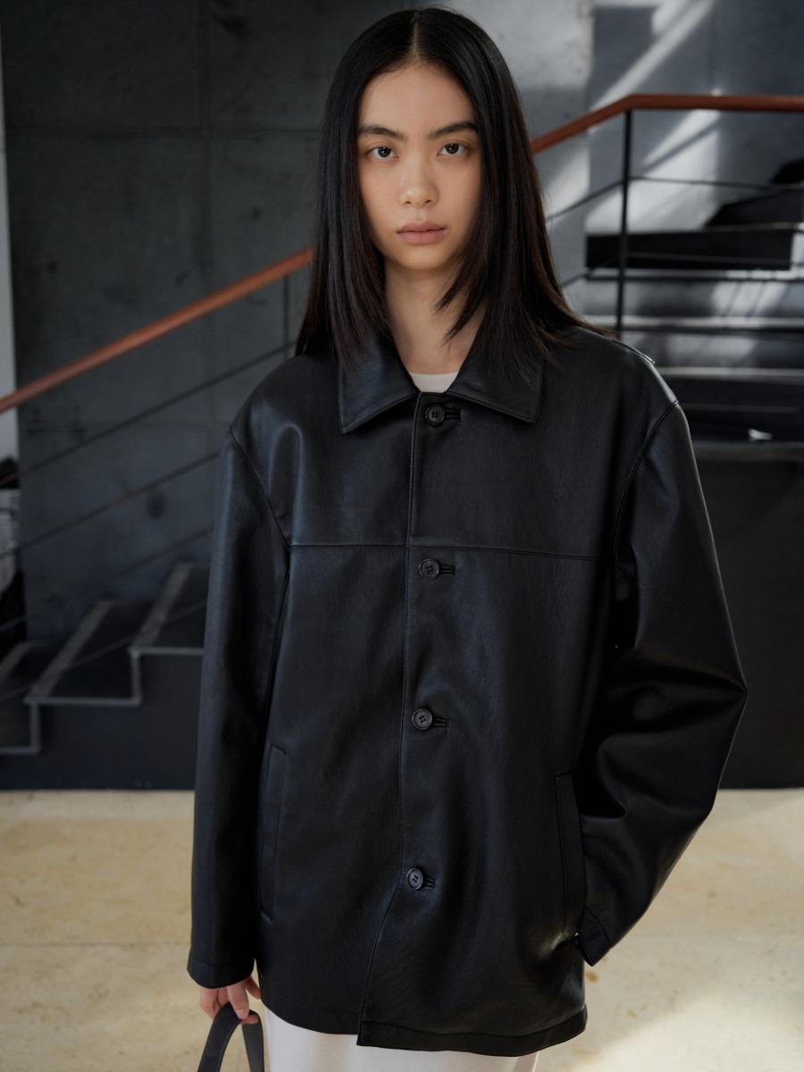 [orso] Action pleats leather jacket