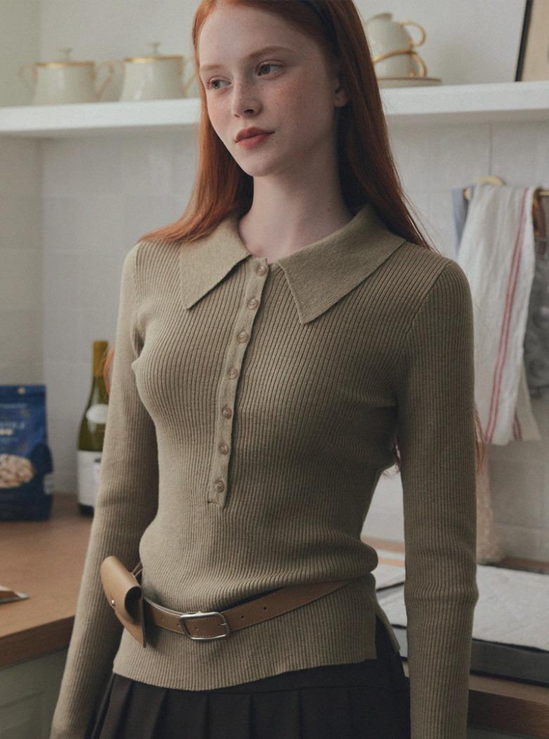 트위 [은지'pick] 라킨 카라넥 버튼 긴팔 니트