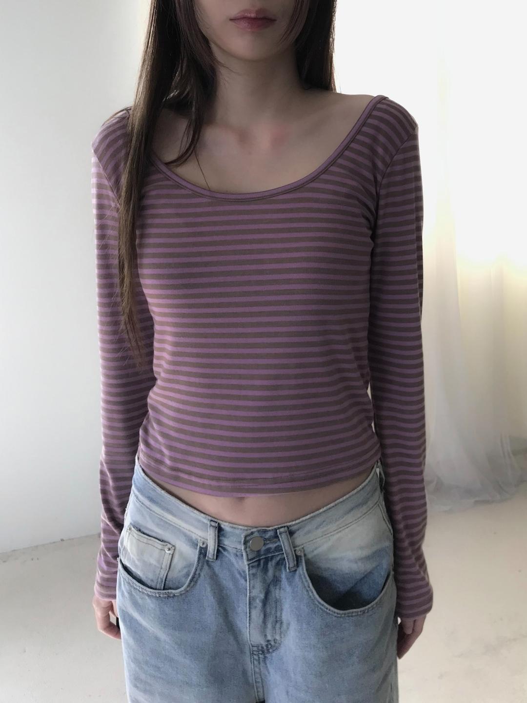 stripe deep u-neck tee (3c)