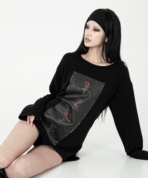 Back-Strap Rose Film Tee #Black