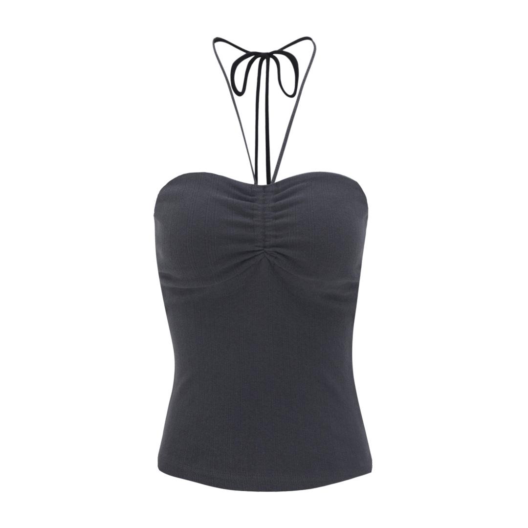 beads shirring top charcoal