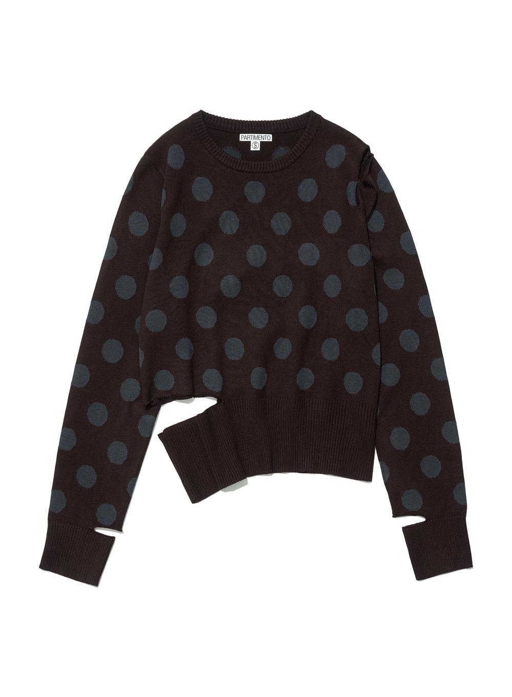 [WOMEN] CUT-OUT POLKA DOT JACQUARD KNIT CREWNECK_BROWN