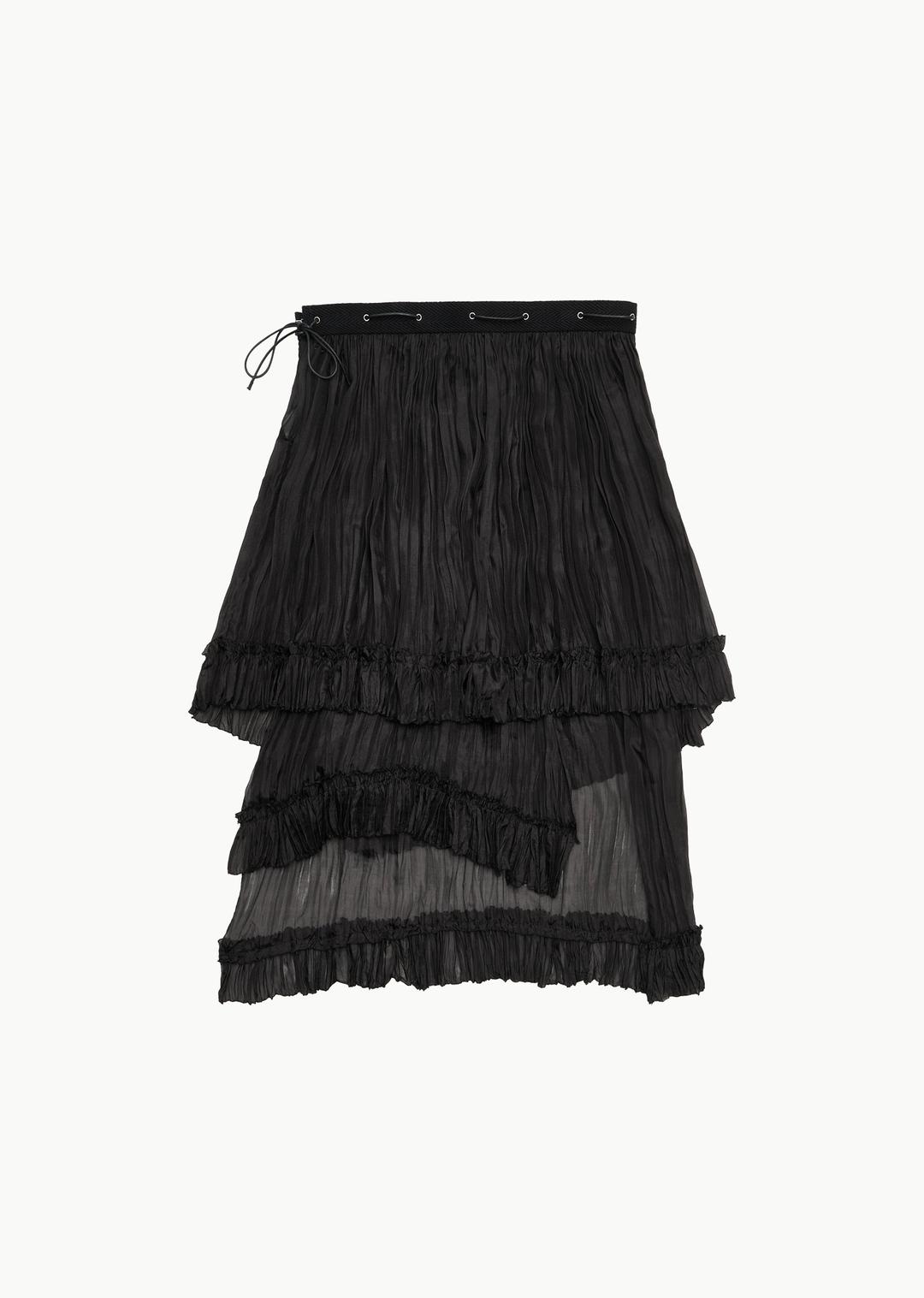 pleated silk two piece skirt, black