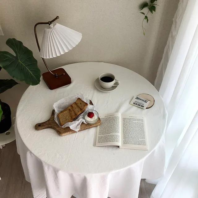 린넨 순면 식탁보 테이블보 홈파티 2인 4인 6인용 원형 테이블 커버 천 2size