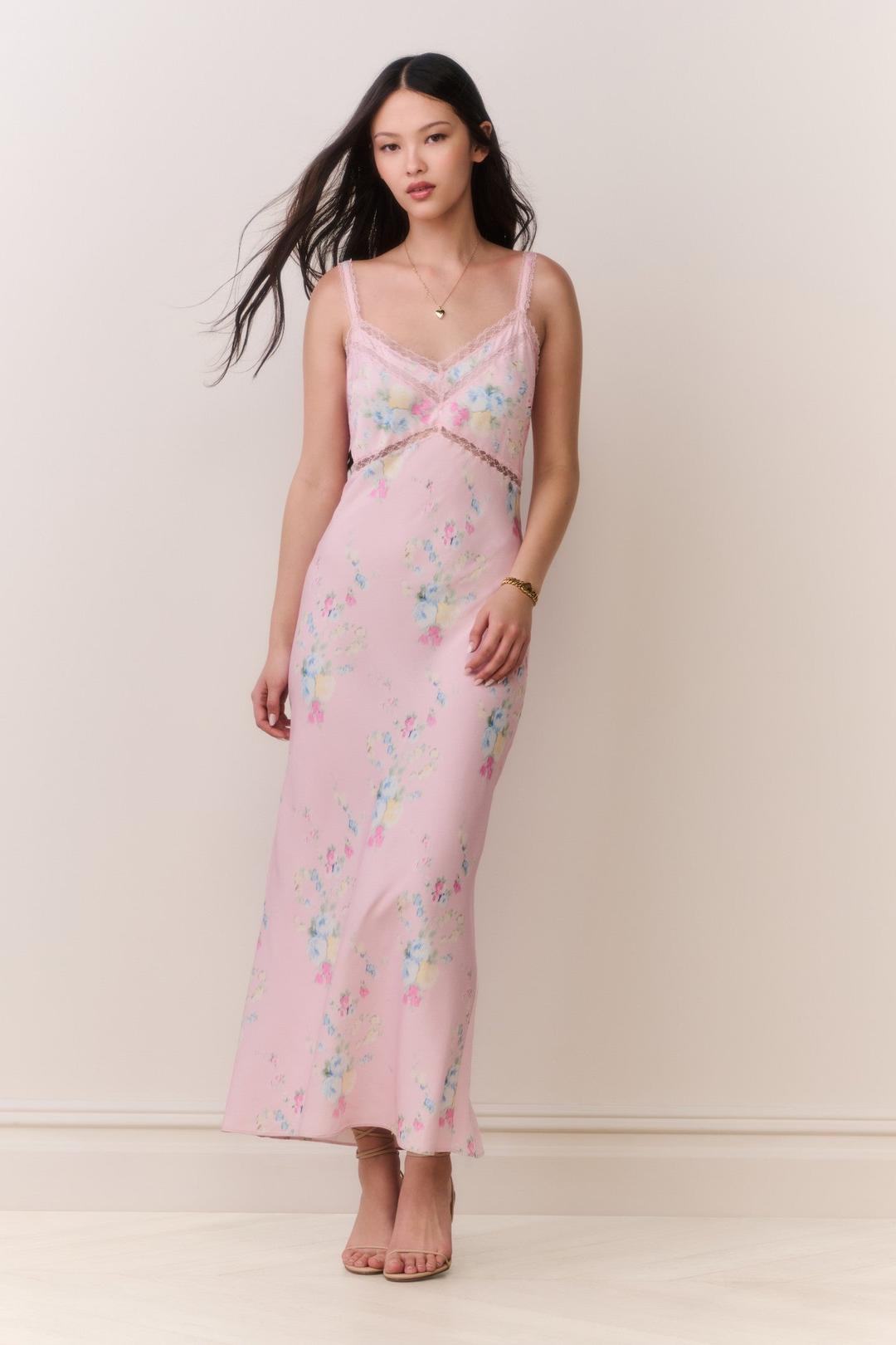 Annabeth Satin Floral Maxi Slip Dress - ROSY TRELLIS / XXS