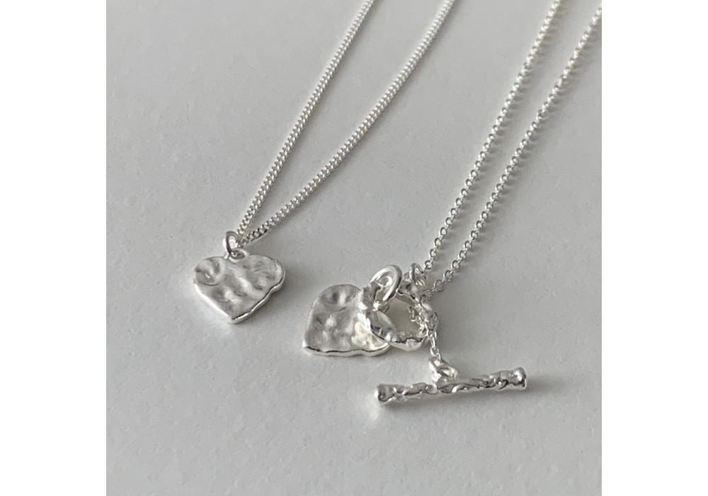 [믿고사는] (2종)실버925 플레인 해머 텍스처 토글 하트 레이어드 심플 목걸이