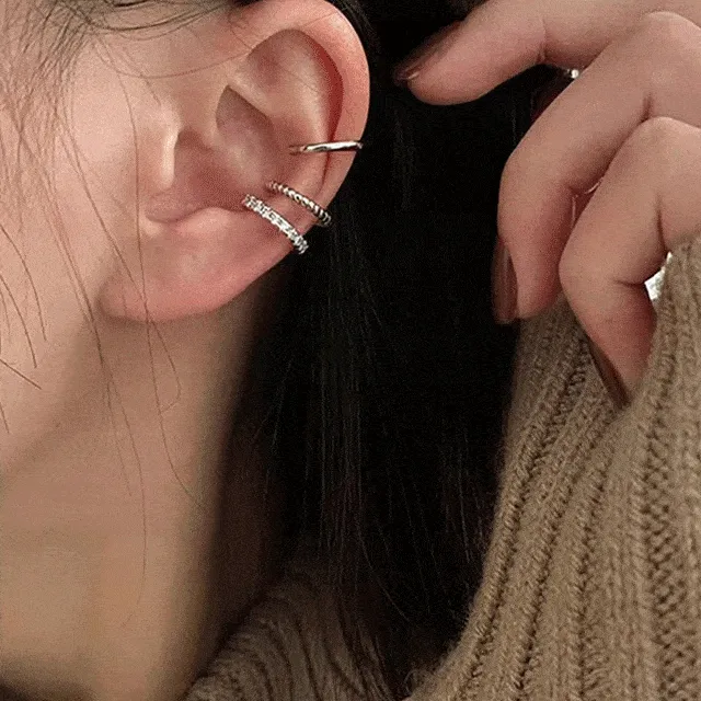 ✨귀안뚫템✨ 럭셔리 트리플 커브 이어커프 3set 2color