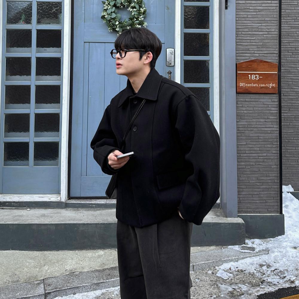 남자숏코트 울 오버핏 반 하프 커플코트