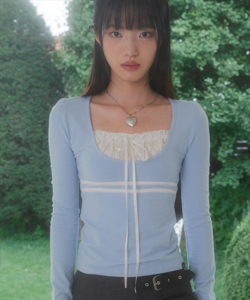 LACE RIBBON TOP ( BABY SKY )