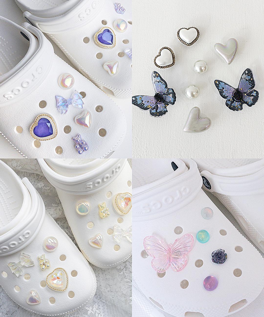 블링블링 글리터 입체 나비 진주 하트 보석 리본 크리스탈 조개 곰돌이 눈꽃 큐빅 홀로그램 크록스 지비츠 호환 파츠 세트