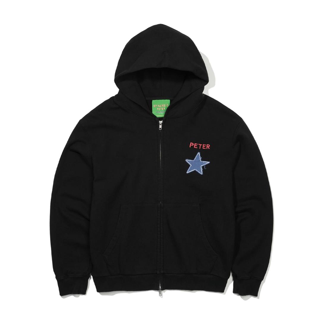 PETER STAR APPLIQUE ZIP HOODIE - BLACK