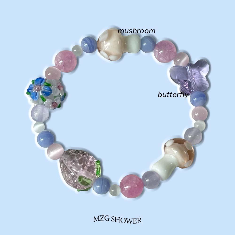 귀여운 원석 팔찌 butterfly&mushroom bracelet purple.ver
