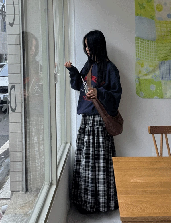 페일런 체크 롱 스커트