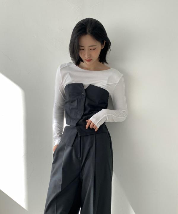 재키 버튼 튜브탑(재키 핀턱 맥시 와이드 슬랙스 set)