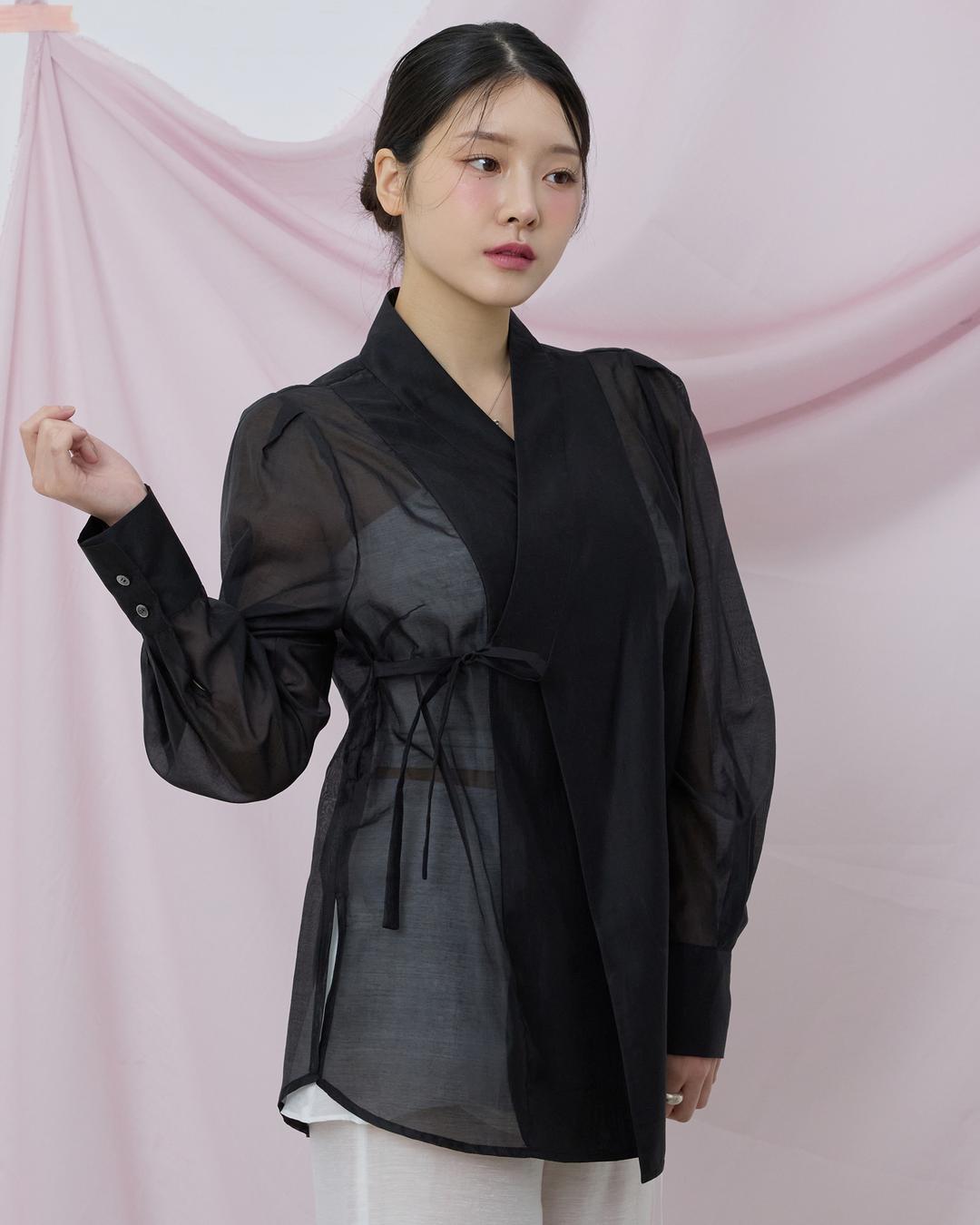 볼륨 시스루 저고리 블라우스 블랙