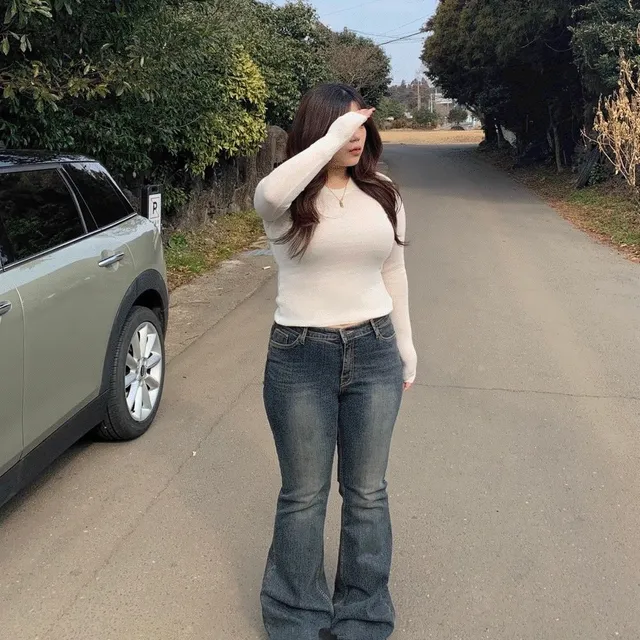 [S-3XL] 8740 로우 진청 부츠컷 데님 팬츠