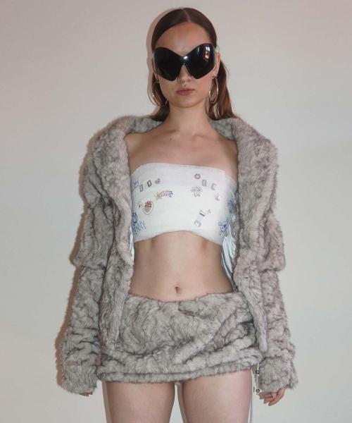 Faux Fur Corset Jacket Warm Gray
