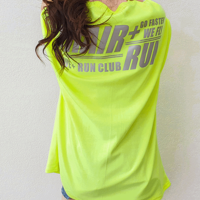 [왕오버핏] 형광 스카치 러닝 레터링 박스 반팔 티셔츠 남여공용 (6color)