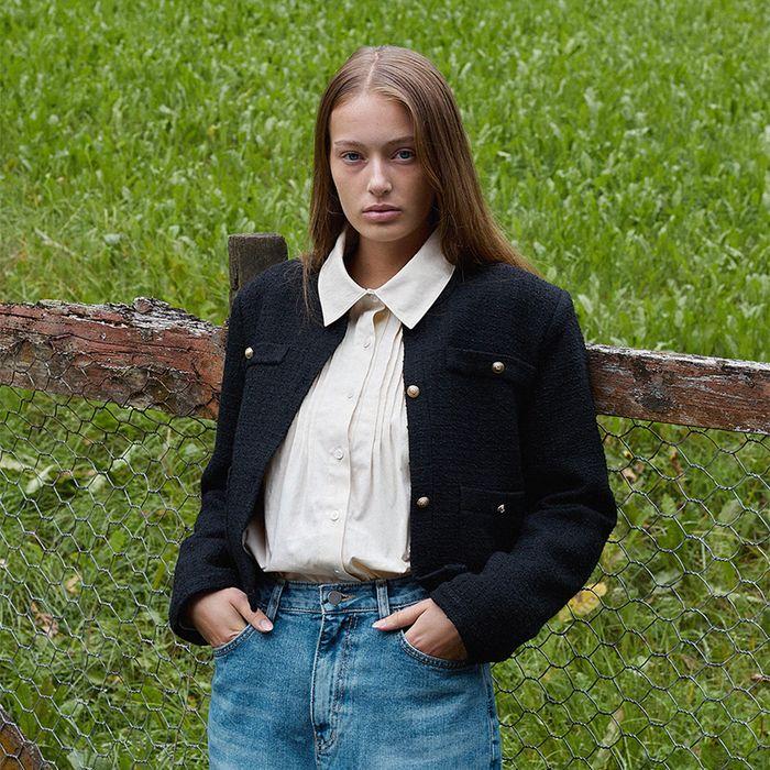 FUZZY DETACHABLE TWEED JACKET [BLACK]