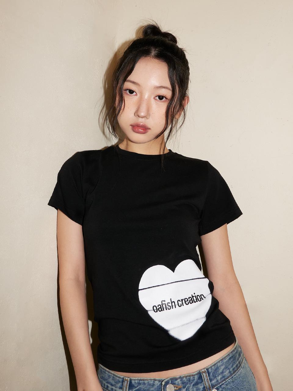 Side Heart Logo T-Shirts, Black