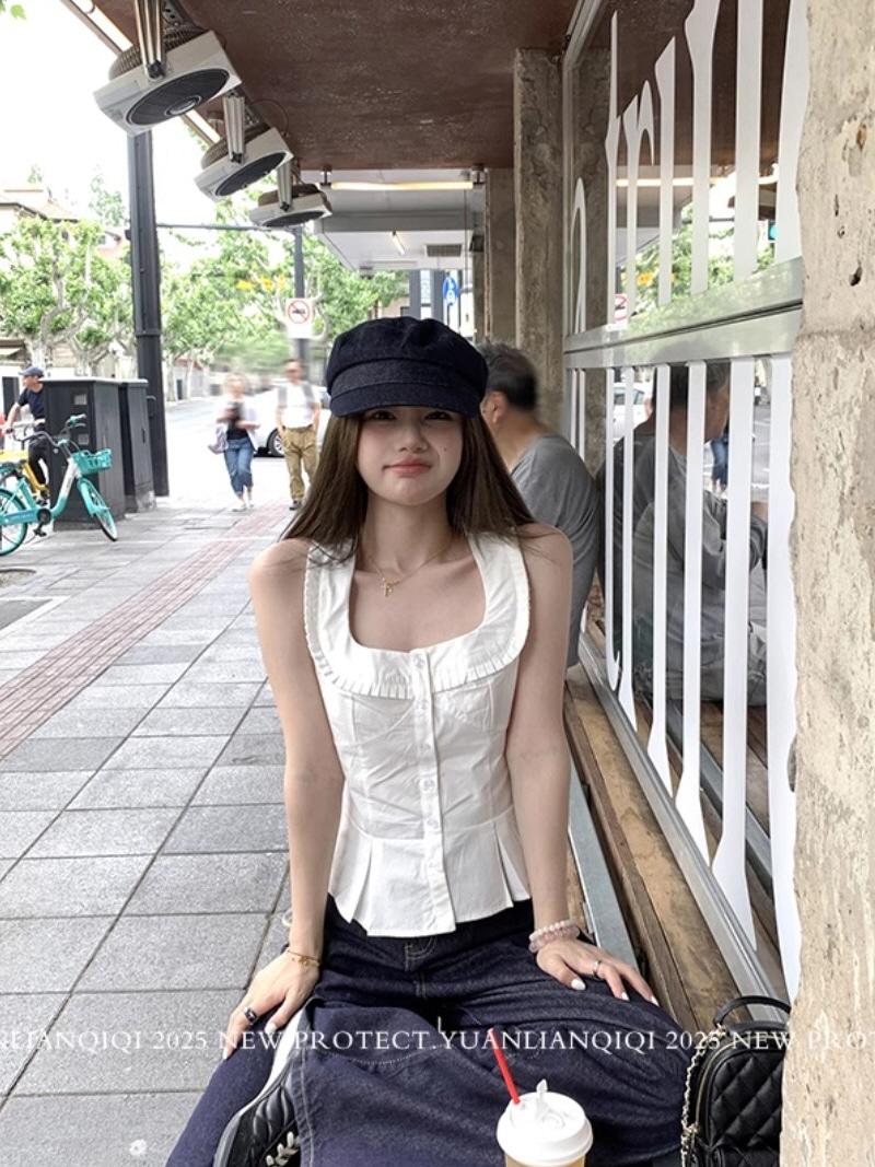 Frill Square Neck Button blouse (2Color)