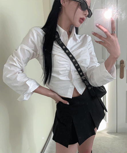 [글램핏]  코디추천 본디 셔링 크롭 셔츠 - 3color