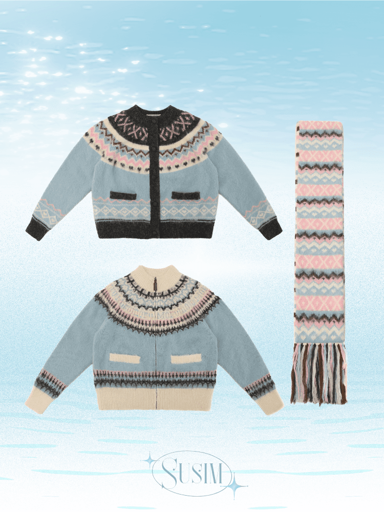 수심 Vintage Blue Sweater / Muffler 빈티지 블루 니트 머플러 목도리 겨울