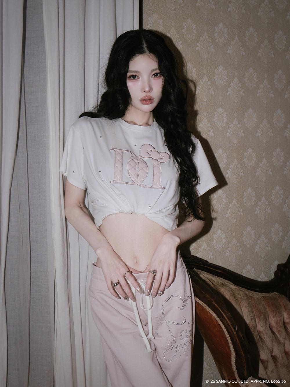 Hello DarichキルティングアップリケビジューTシャツ