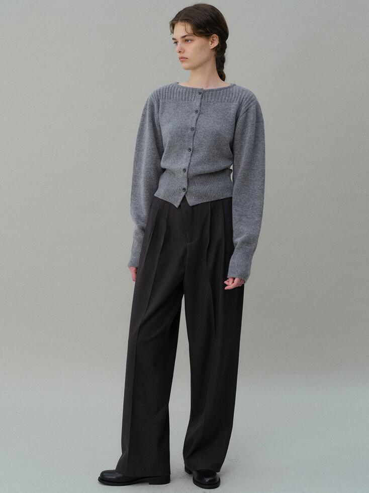 pipe boat-neck puff cardigan (mid grey)