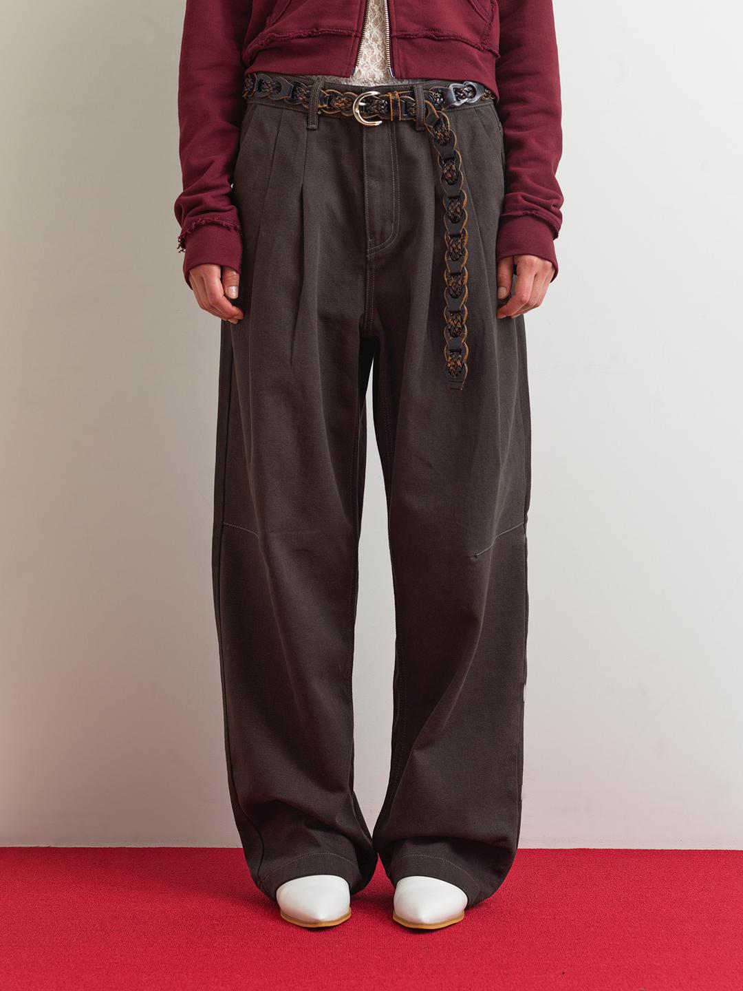 TWO-TUCK WIDE DENIM PANTS - CHARCOAL