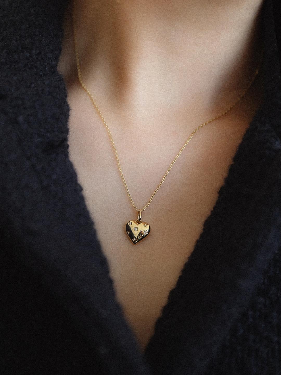 토프 스테리 하트 네크리스 - 925 silver 별 조각 큐빅 은목걸이