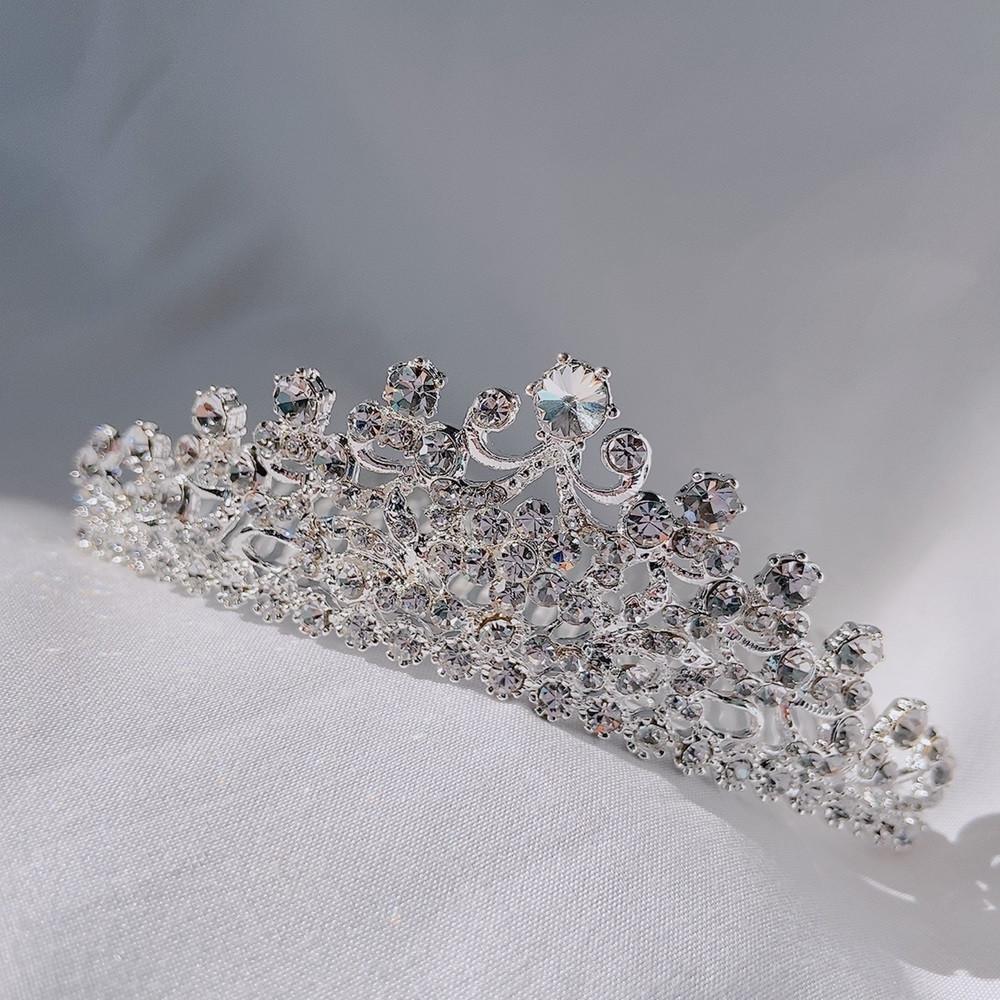 플라워 고퀄리티 스왈 큐빅 티아라 왕관 빗 헤어 머리 핀