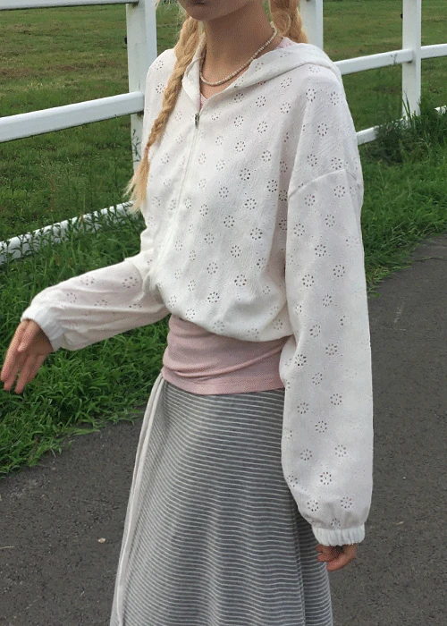 미닛 펀칭 크롭 후드 집업