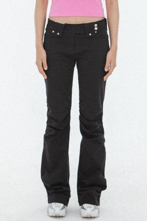shirring boots cut pants (black)