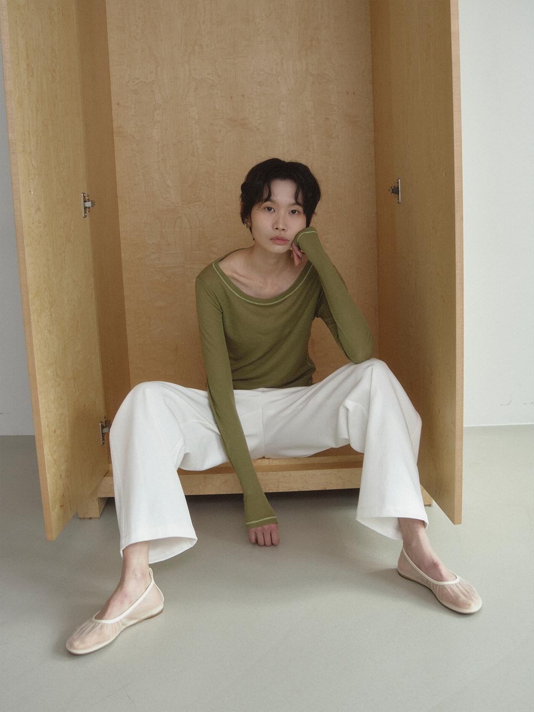 COLOR STITCH JERSEY TOP_OLIVE
