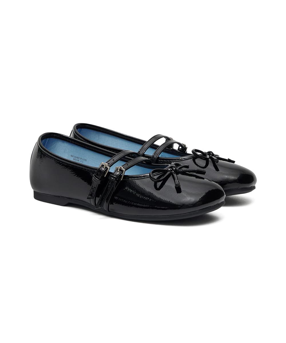 SQUARE TOE TWO STRAP MARYJANES(ENAMEL) - BLACK
