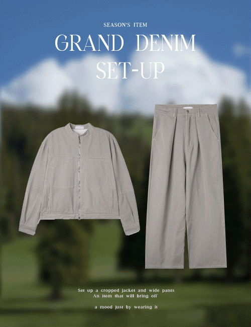 그랜드 데님 크롭자켓+와이드팬츠 셋업